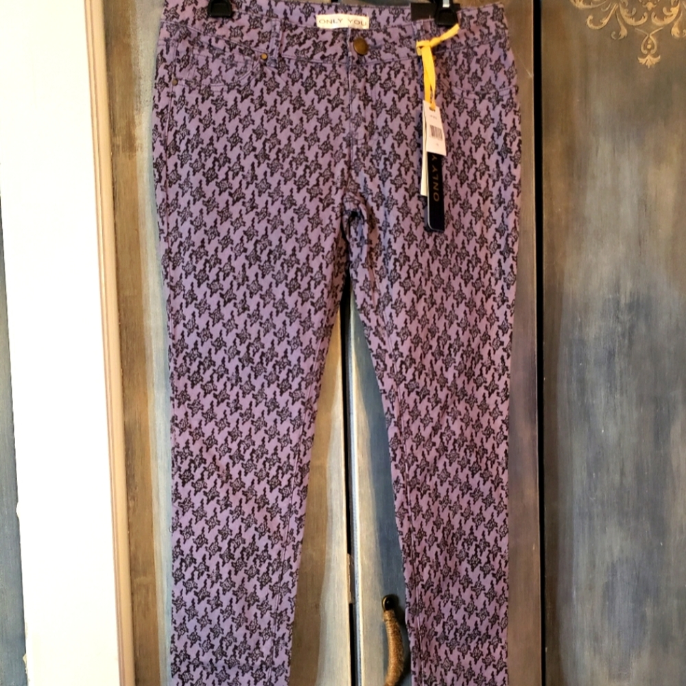 NWT ONLY YOU Lavender Print Stretch Skinny Jeans Pants (15)
